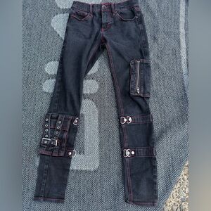 Edgy Black Jeans with Red Accents